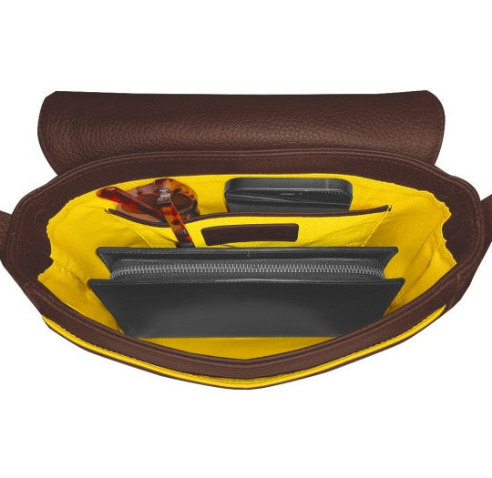 Sac à main marron liseré jaune Vens