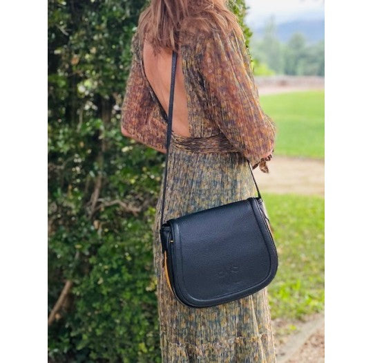 Sac à main marron liseré jaune Vens
