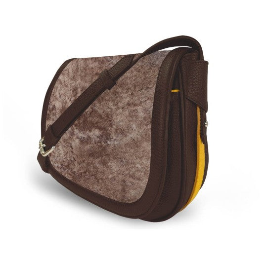 Sac à main marron liseré jaune Vens
